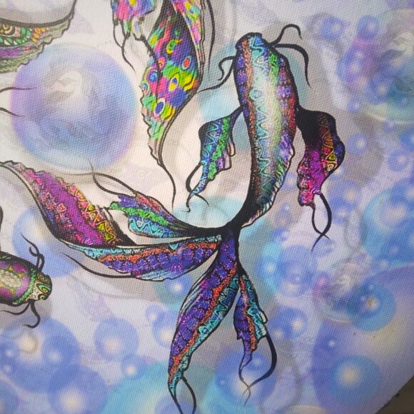 Koi Fish Bubble Circle Art Cotton Giclee Canvas Wrap Limited Edition - Picture 4 of 7